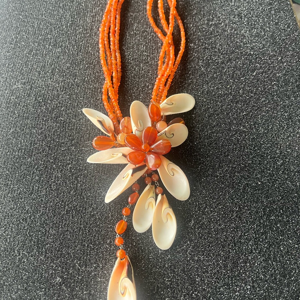 Vibrant Floral Necklace made of carnelian and south sea shells